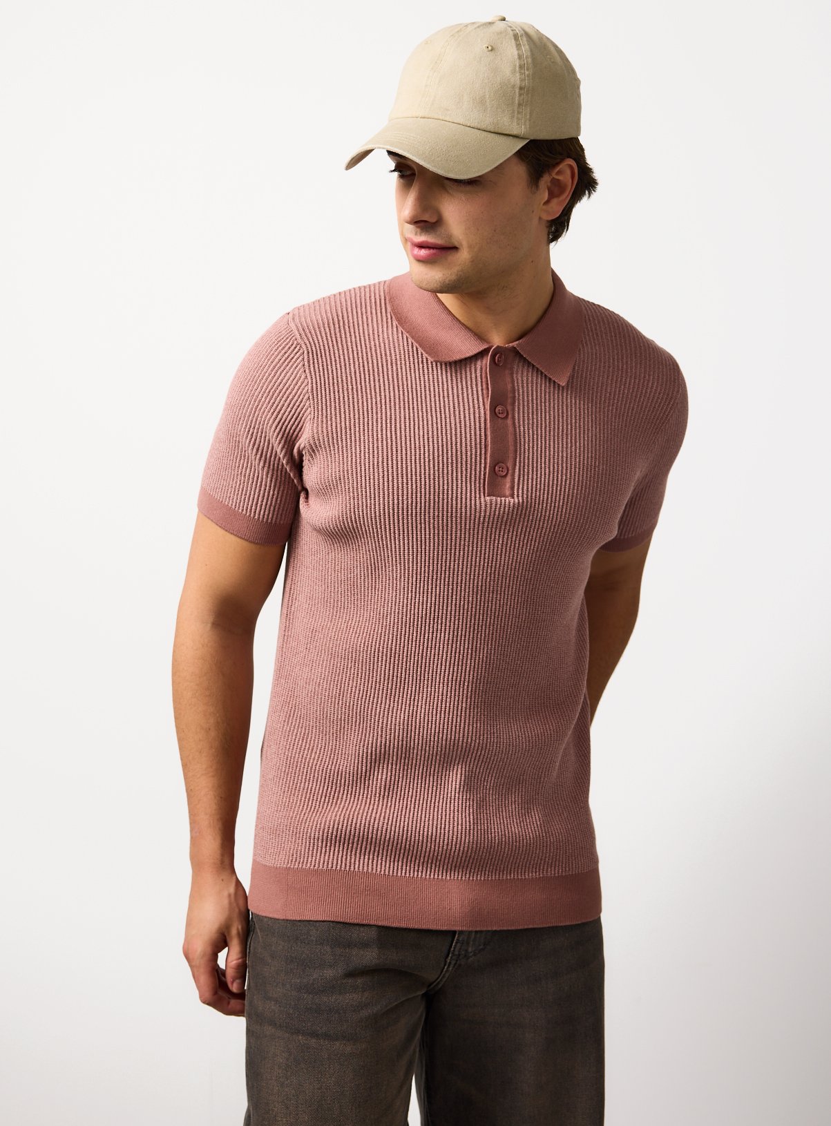 Dark Pink Ribbed Polo Shirt S - Image 1 thumbnail